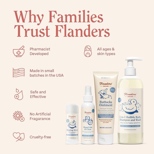 Flanders Buttocks Ointment - Zinc Oxide Diaper Rash Cream for Baby & Adult Skin | 4oz Thick Barrier Paste