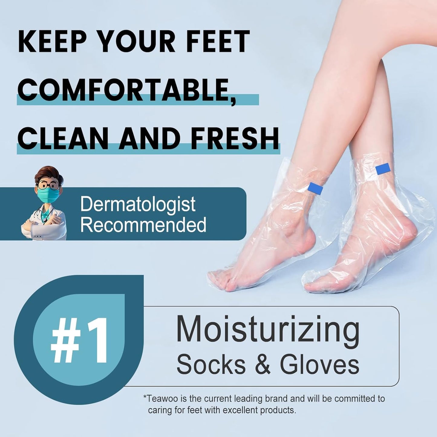 TEAWOO Plastic Foot Covers - Leak-Proof Moisturizing Foot Masks for Pedicure Care | 200PCS with Stickers (Fits Up to USA 9)