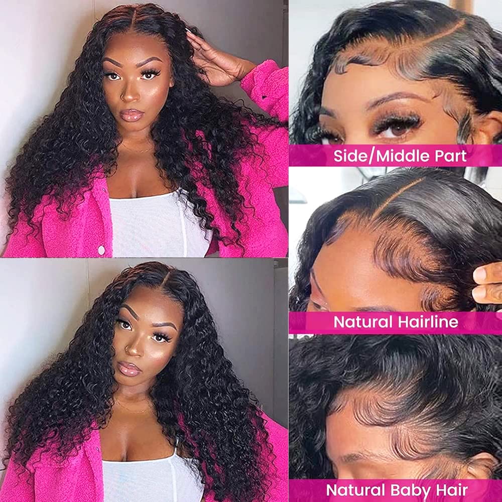 4x4 HD Lace Closure Human Hair 12 Inch Deep Wave Closure Pre Plucked with Baby Hair Free Part Transparent Lace Closure 100% Unprocessed Brazilian Virgin Human Hair Closure 1B Natural Black