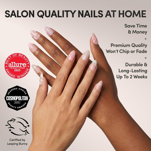 Glamnetic Press On Nails - Wild Card | Opaque UV Finish Short Pointed Almond Fake Nails, Salon Quality Pastel Nails in 12 Sizes - 24 Nail Kit with Glue