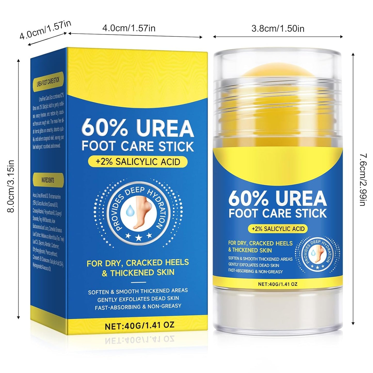 Skiennix Urea Foot Care Stick - 60% Urea & 2% Salicylic Acid | Moisturizing Cream for Dry, Cracked Skin