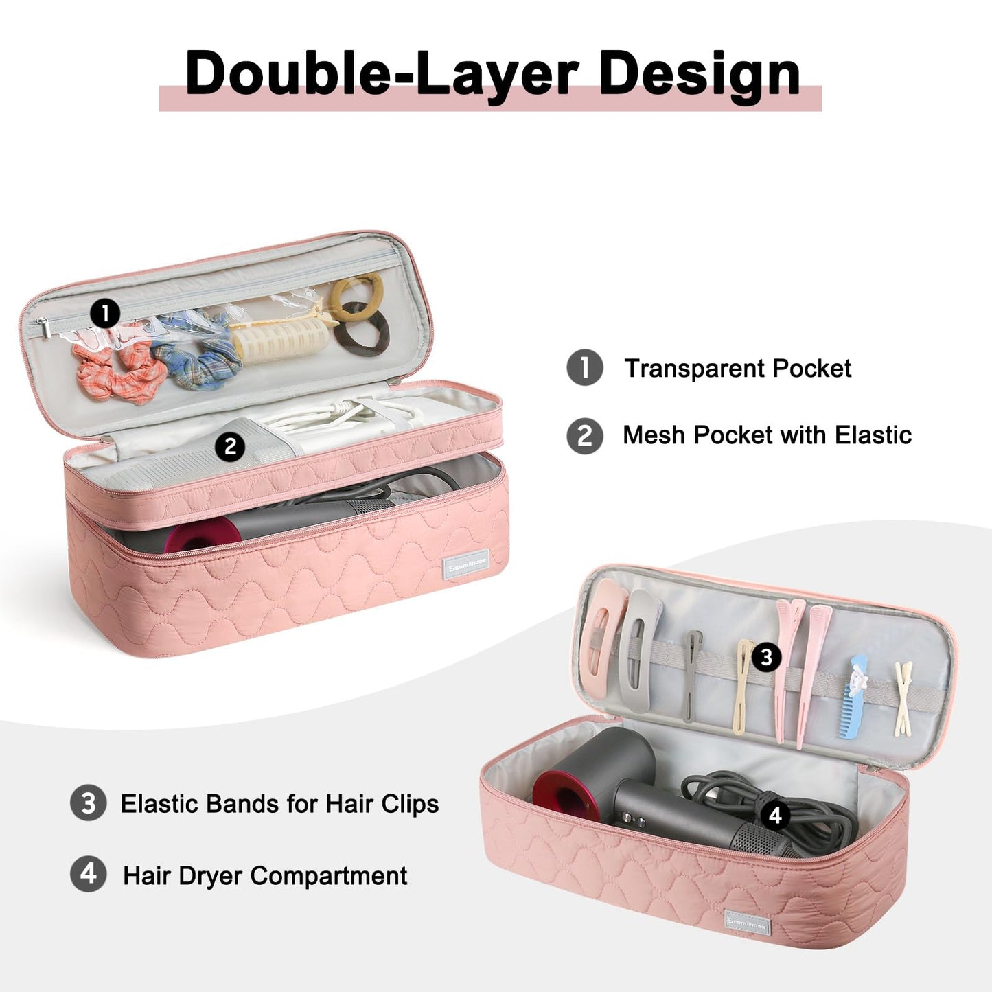 TWOOKTY Double-Layer Travel Carrying Case Portable Storage Organizer Bag for women, Compatible with Revlon One-Step Hair Dryer and Volumizer Hot Air Brush and Attachments Scandihome Series (Bag Only)