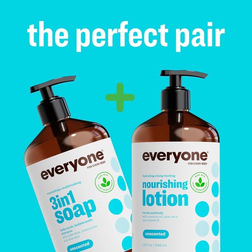 Everyone 3-in-1 Soap | Body Wash, Bubble Bath & Shampoo | Unscented | 32 Ounce (Pack of 2)