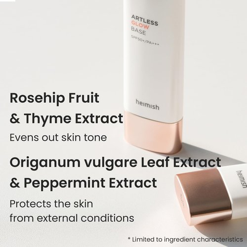 HEIMISH Artless Glow Base - Lightweight Makeup Primer & Highlighter | Hydrating SPF 50+ Sunscreen, 1.35fl.oz/40ml