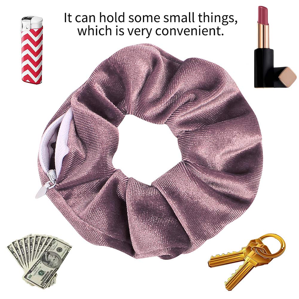 Women's Velvet Hair Ties with Hidden Zipper Pocket and Soft Elastic Bands - Scrunchies for VSCO Girls