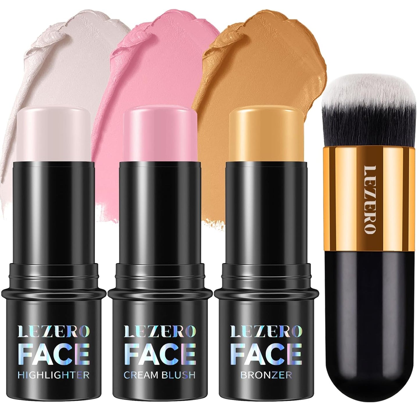 Lezero 3Pcs Contour Stick Makeup Kit, Shades with Highlighter, Blush and Bronzer Stick for Sculpt the Face and All Skin Type, Long Lasting, Smooth, Dewy & Matte Finish, LIGHT