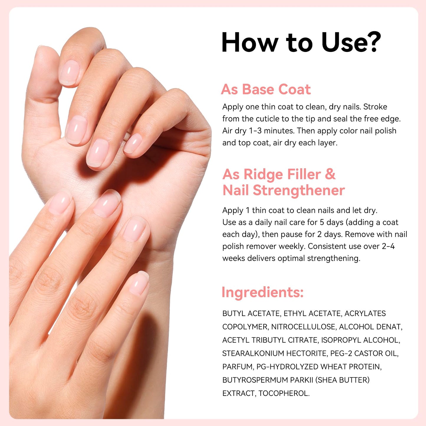 Ridge Filler Base Coat 3-in-1 Nail Strengthener Growth for Damaged Uneven Nails & Ridges, Nourish VE & Protein-Fortifying Leveling Base for Smooth, Flawless Polish | Vegan Cruelty Free