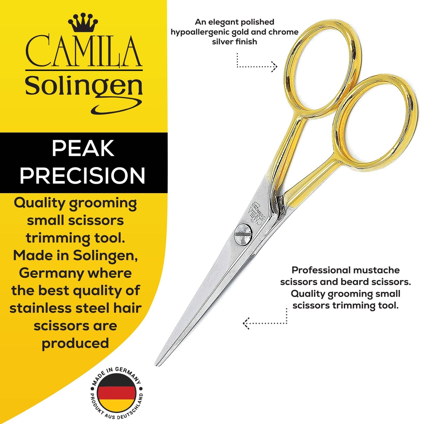 Camila Solingen CS45 Hair Scissors Professional 4.5" Very Sharp Grooming Scissors. Razor Edge Barber Hair Cutting Scissors. Stainless Steel Hair Cutting Shears for Salon. Made of in Solingen, Germany
