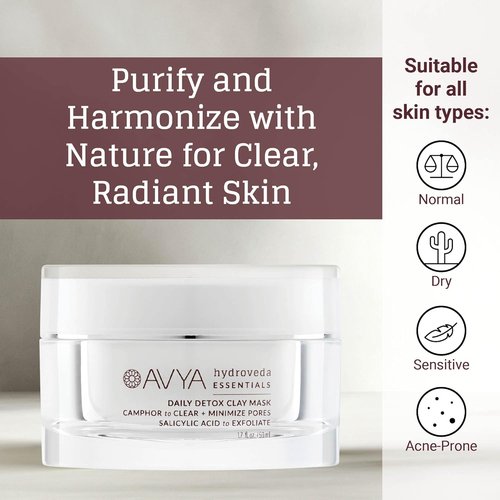 AVYA Hydroveda Essentials Daily Detox Clay Mask - Bentonite Clay for Blemishes & Calming Camphor | 1.7oz