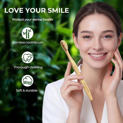 PureBristle Boar Bristle Bamboo Toothbrushes 4-Pack, 100% Biodegradable Plastic Nylon Free, Eco-Friendly Manual Toothbrushes for Adults & Kids, Medium Firmness