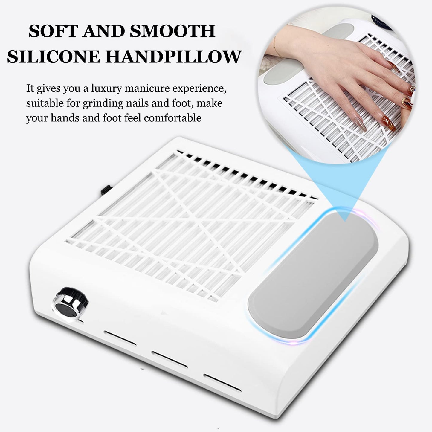 Nail Dust Collector Vacuum, AREMOD 80W Adjustable Power Suction Nail Vacuum Cleaner Fan Reusable Filter Nail Dust Cleaner Machine for Acrylic Nails Manicure Extension Nails(White)
