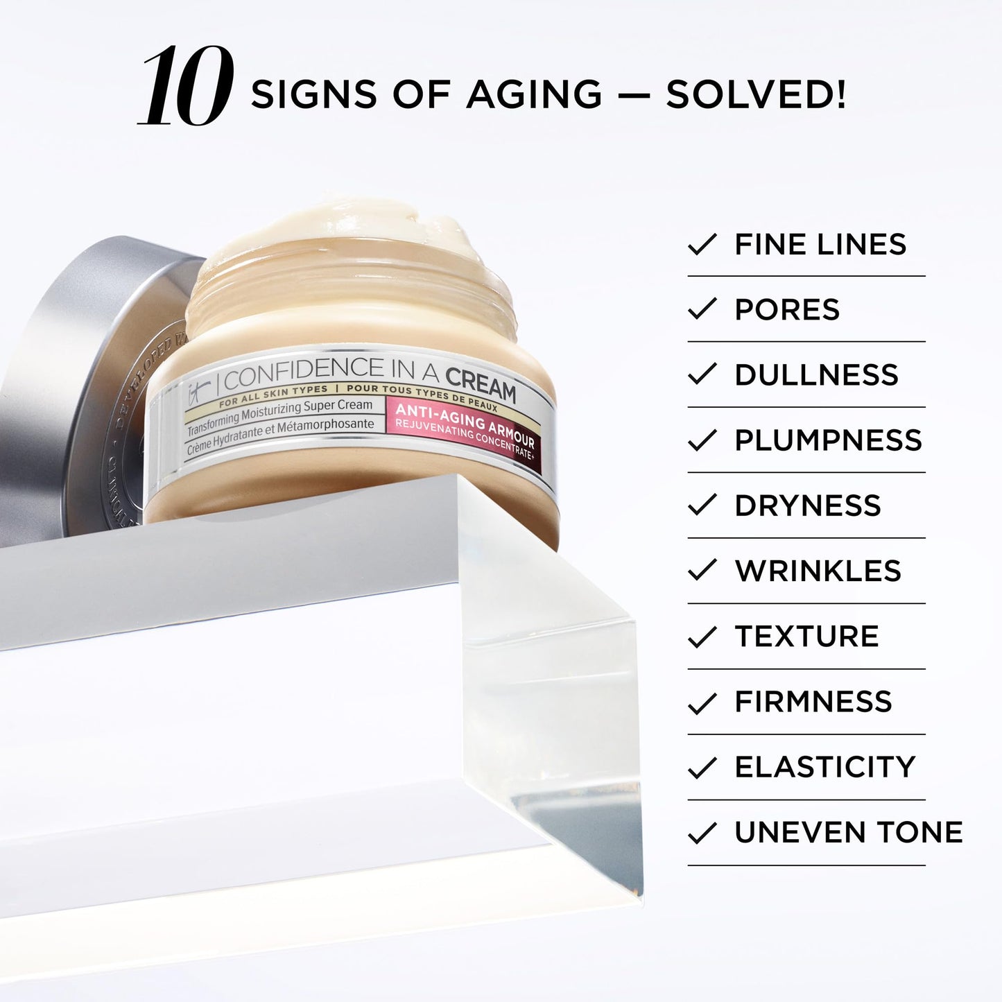 IT Cosmetics Confidence in a Cream Anti Aging Face Moisturizer – Visibly Reduces Fine Lines, Wrinkles & Signs of Aging Skin in 2 Weeks, 48HR Hydration with Hyaluronic Acid, Niacinamide - 0.5 fl oz