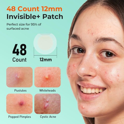 TKTK Pimple Patches, 12 mm Invisible Acne Patches for Face with Salicylic Acid, 0.01cm Extra Thin Outer Edge, Hydrocolloid Zit Patch for Pustule, Whitehead, Cystic Acne Spot, 48 Count