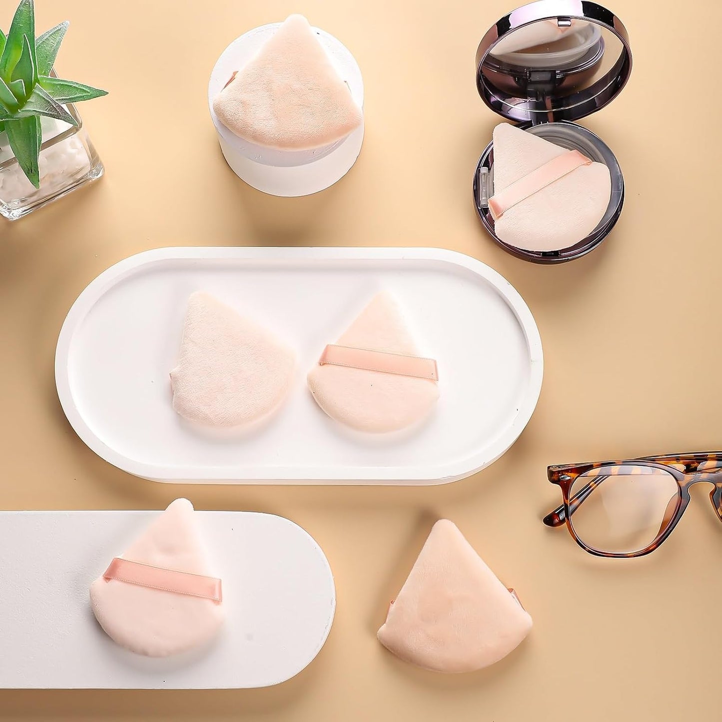 Skiennix Triangle Powder Puff Set - 6 Soft Makeup Sponges for Flawless Foundation Application | Flesh Color