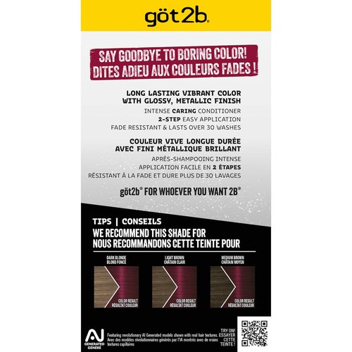Got2b Metallics Permanent Hair Dye - Dark Ruby M68 | Metallic-Shine Booster for Cool, Shimmering Tones, Lasts 30 Washes