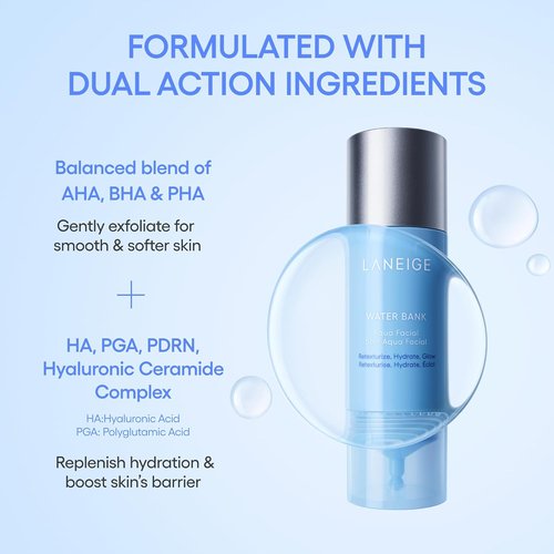 LANEIGE Water Bank Aqua Facial Serum - Hydrating & Exfoliating K-Beauty Serum with AHA/BHA/PHA | Smooth, Radiant Skin