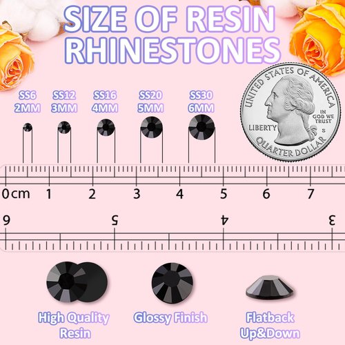 6000Pcs 3mm Resin Jelly Black Rhinestones with 1Pcs 10ml B7000 Jewelry Glue for Crafting, Flatback Gems, Bedazzling Crystal Bulk for DIY Crafts Clothing Tumblers Shoes Nail Art Fabric
