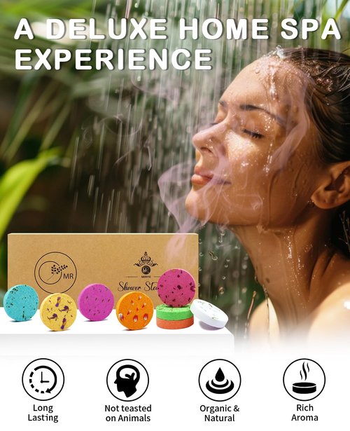 Shower Steamers Aromatherapy - 8 Pack Organic Shower Bombs with Shower Steamer Tray/Holder, Natural Essential Oil Self Care Relaxation, Birthday/Home Spa Relief, Gifts for Women, Wife, Her, Mom