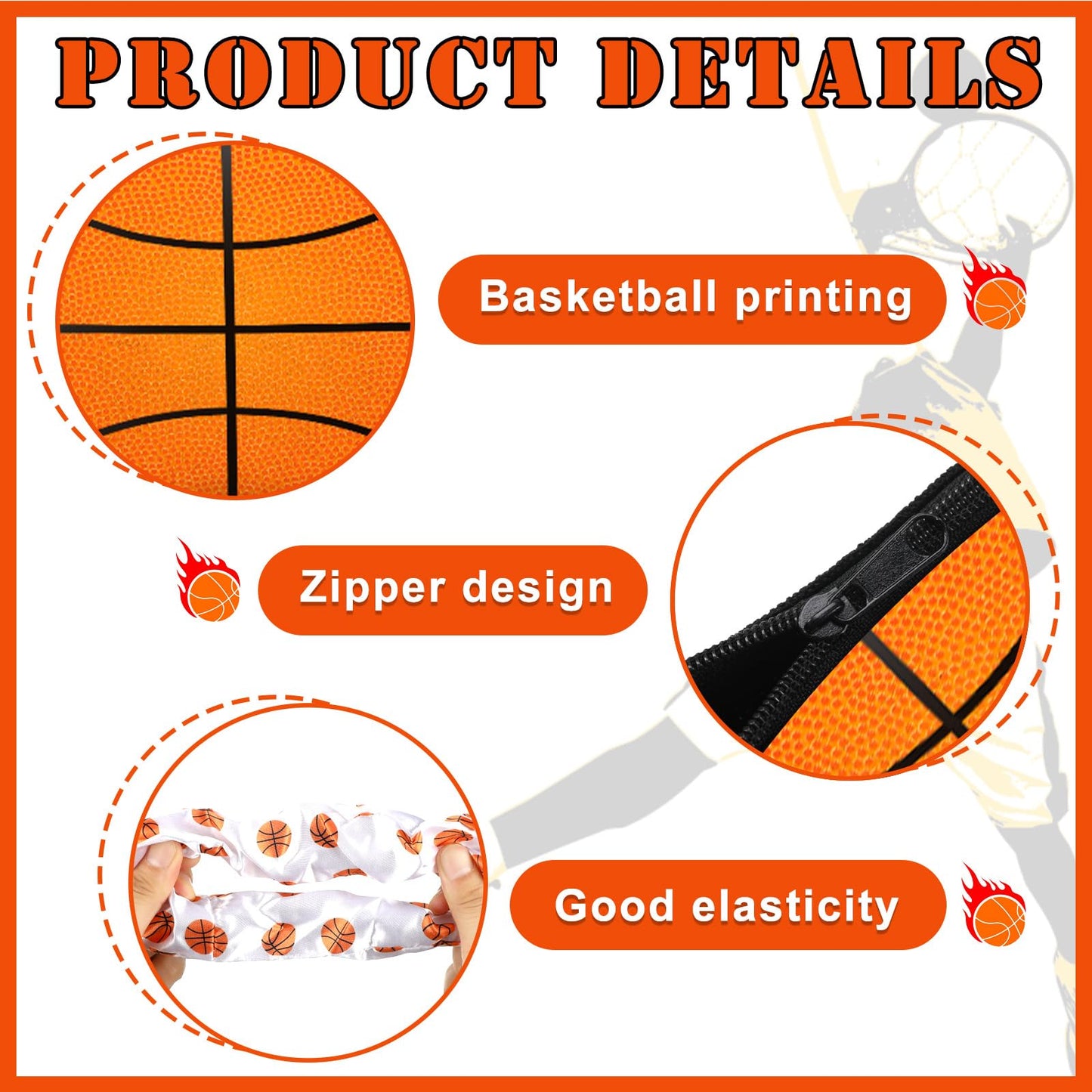 Moukeren 24 Basketball Stuff Set Cosmetic Bags Sport Makeup Bags Pencil Case Portable Storage Case Satin Sport Hair Scrunchies Elastic Hair Bands Basketball Gifts for Girl (White,Sports)