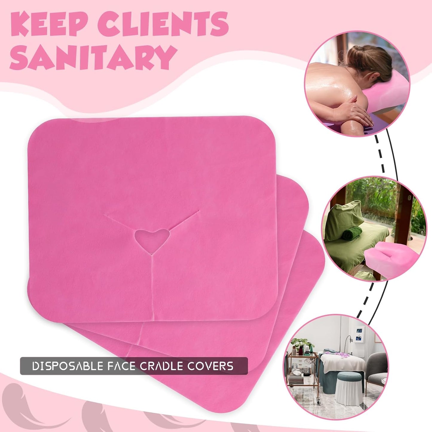 Skiennix Disposable Face Cradle Covers - 100 Pack Massage Headrest Covers for Spa | 12 x 15.5 Inches (Pink)