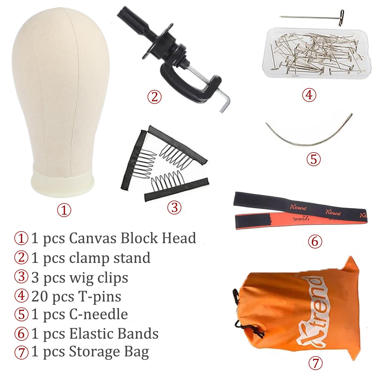 XTREND 21"-24'' Poly Canvas Block Head for Making Head Weft/Wig/Hair Extension Making Display Styling Mannequin Head with Stand Set Manikin Canvas Head Hair Accessories