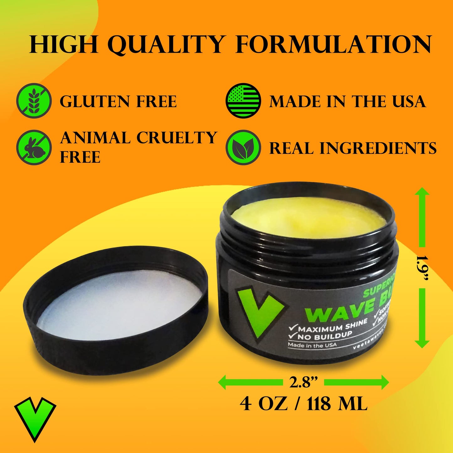 Veeta Superior Wave Butter - 360 Wave Grease for Men, Maximum Shine, Non Greasy, Softens & Conditions, No Buildup Shea & Tangerine Butter Wave Cream (4 oz)
