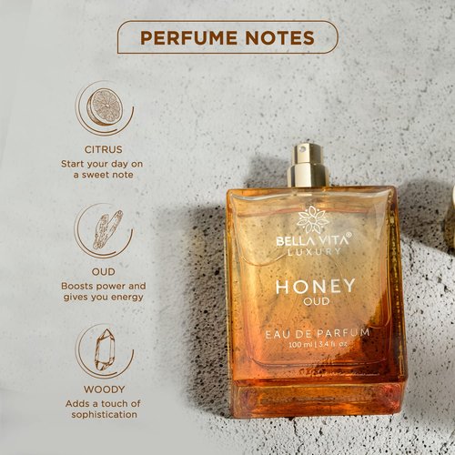Bellavita Luxury Honey Oud Eau de Parfum | 100 ml (3.4 fl.oz.) | Perfume for Men and Women | Sweet Honey, Bergamot, Oud, and Amber Notes | Women's Day Special