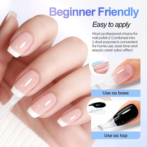 AZUREBEAUTY 2-in-One Clear Base & Top Coat Nail Polish Strengthener Set – Quick Dry, High Shine, Long Lasting, Air Dry, 2 Bottles 10ml, Gentle Formula, Natural Ingredients, Salon Quality