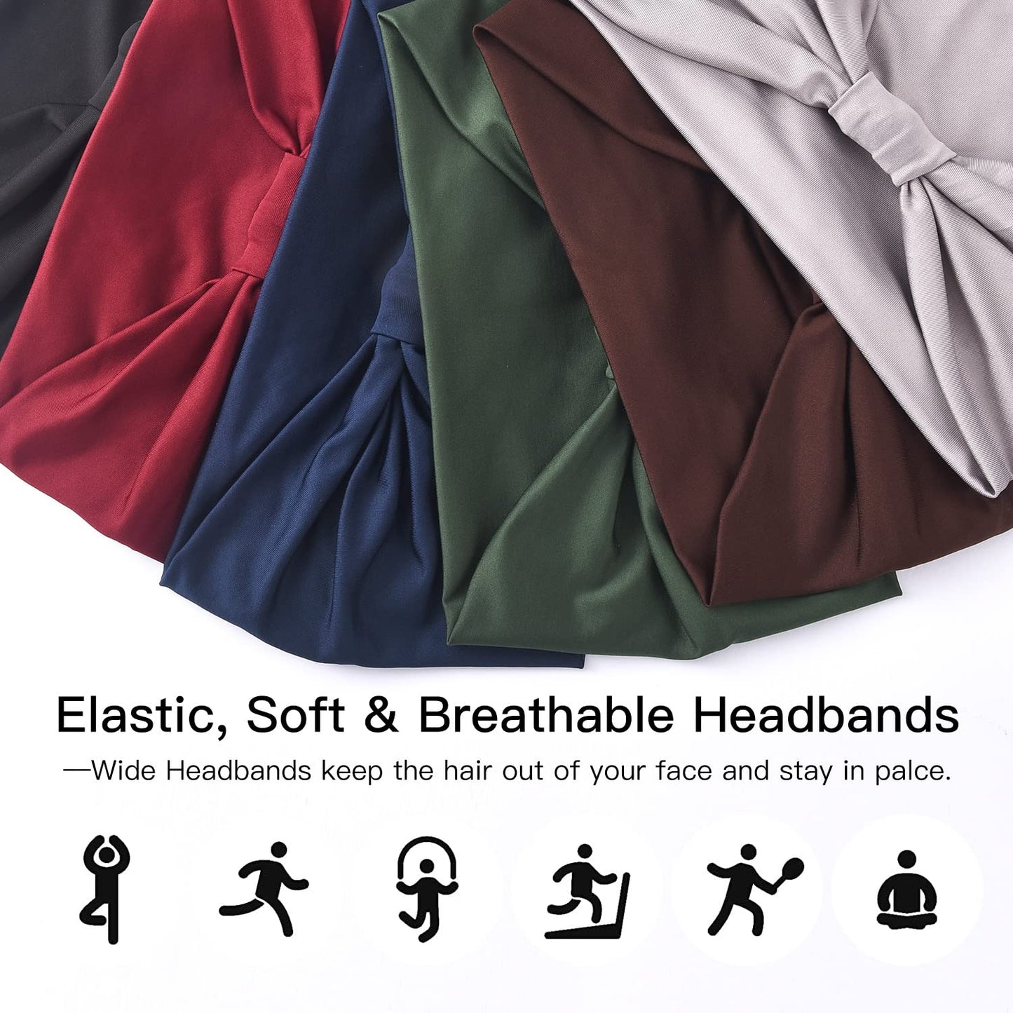 Yeshan Women's Wide Boho Knotted Non-Slip Turban Headwraps - Stretchy Bandeau Hair Bands for Sports, Yoga, Workouts, Pack of 8