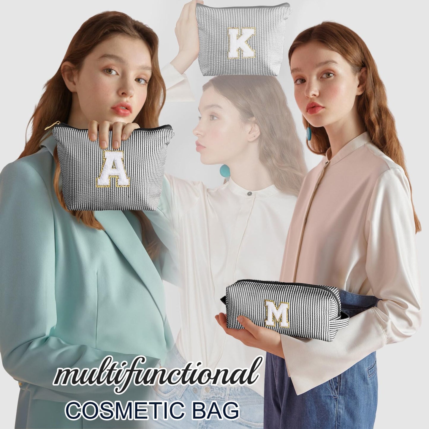 YOOLIFE Gifts - Personalized Mother's Day, Graduation & Birthday Gifts for Women & Girls - Monogram Initial Black Cute Makeup Bag Cosmetic Toiletry Pouch Make Up Case