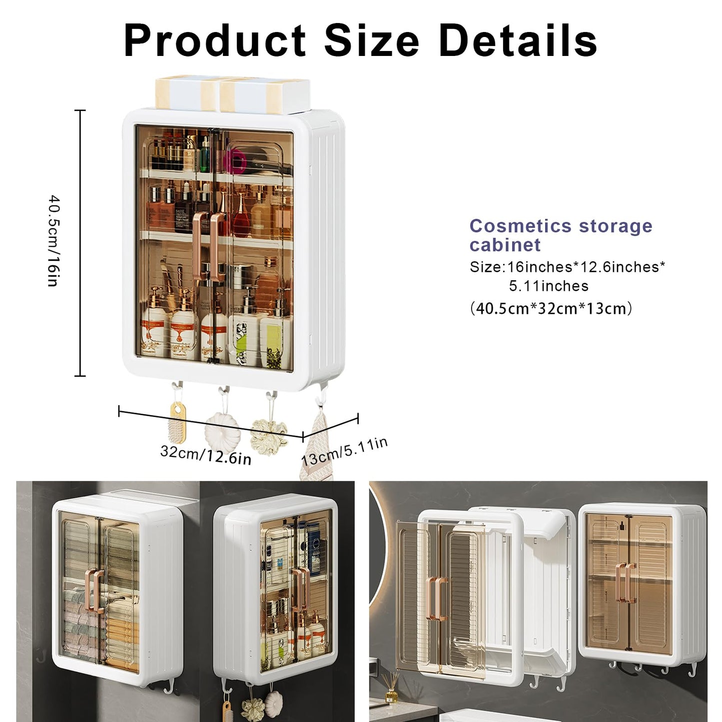 DASITON Wall Mounted Large Capacity Makeup Organizer,Dustproof Cosmetic Organizer,Bathroom Organizers and Storage,Skincare Organizers for Vanity,Bedroom(White 01)