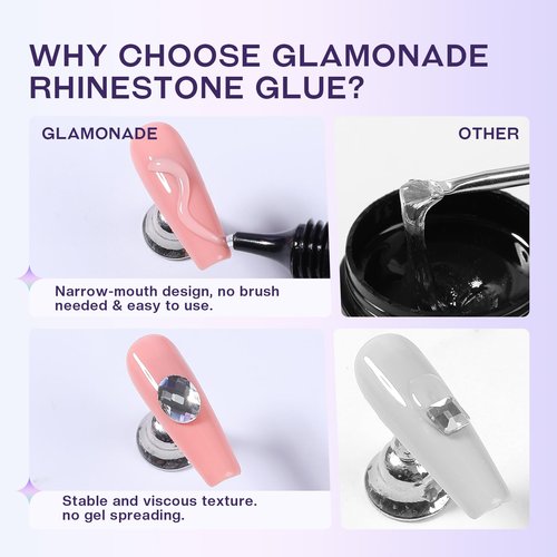 Glamonade Nail Rhinestone Solid Glue: 30g Super Strong Gel for Nail Gems Charms No Wipe Clear Gel for 3D Nail Art DIY Nail Designs Nail Tech Must Supplies