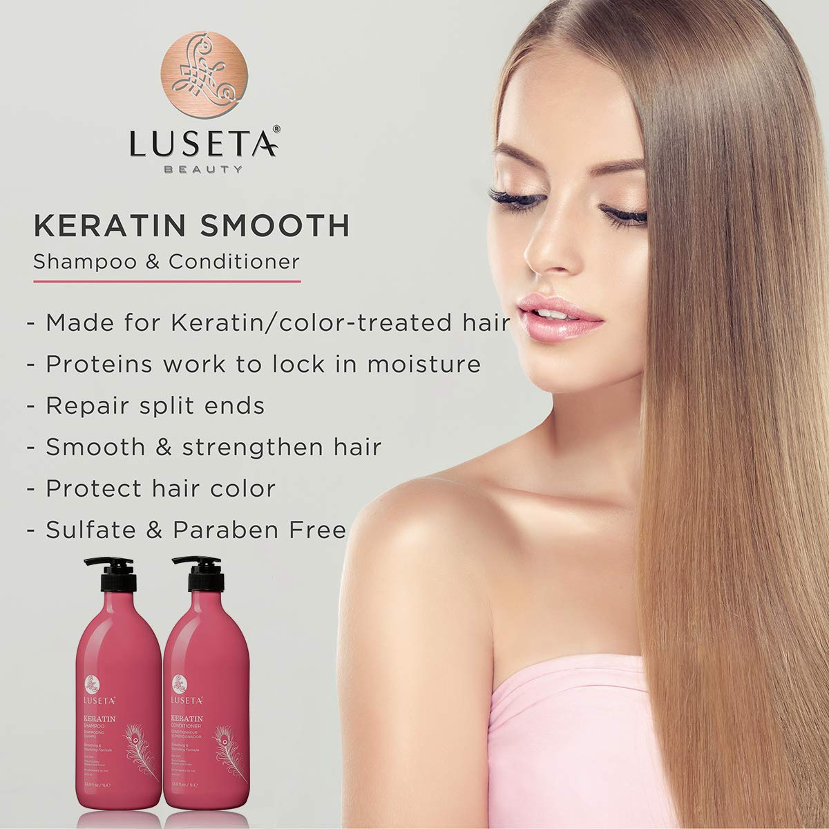 Luseta Hyaluronic Acid Moisturizing Shampoo & Conditioner Set for Dry and Damaged Hair, Sulfate Free Shampoo and Conditioner for Women Infused with Argan Oil and Shea Butter Paraben-Free2 x 16.9oz