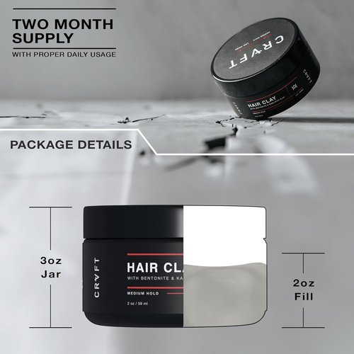 **CRVFT Hair Clay 2oz - Medium Hold, Zero Shine Matte Finish | Adds Volume & Texture for Short to Medium Styles**