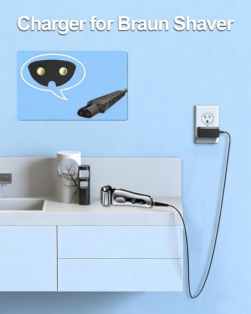 Braun 12V Charger - 5.9Ft Charging Cord for Series 9/7/5/3/1 Electric Shavers & Razors
