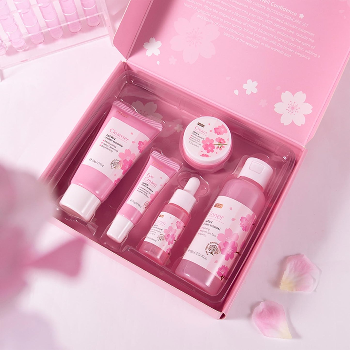 Sakura Skin Daily Skincare Set Gentle Skin Cleaning & Care Teenage Girls and Women Gift Set, Cherry Blossom Skin Care Sets & Kits, Facial Kit for Women & Girls, Hydrating & Soothing Travel Skincare
