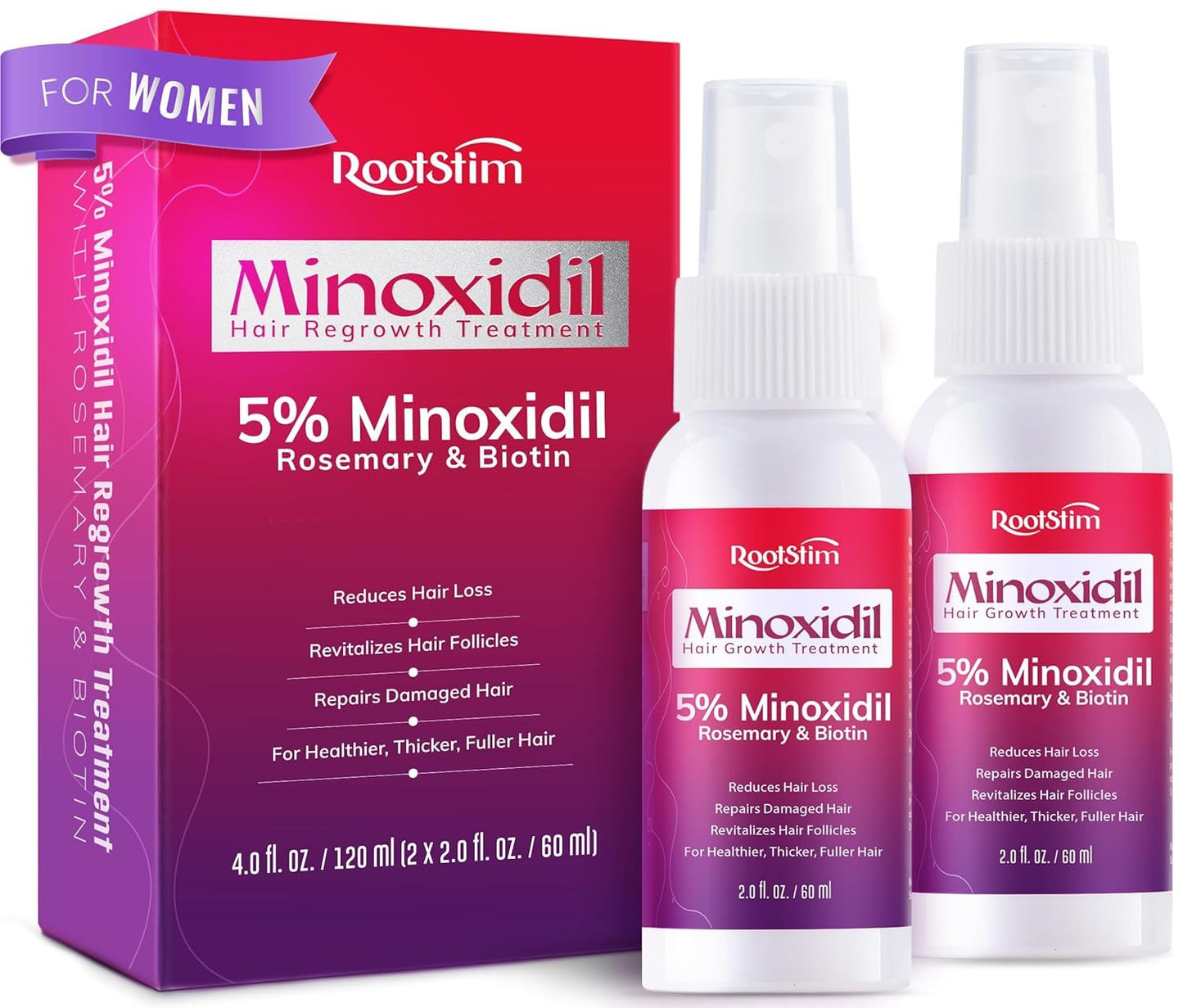 Women's 5% Minoxidil Hair Growth Spray with Rosemary & Biotin, Helps Support Thinning Hair and Fuller-Looking Hair