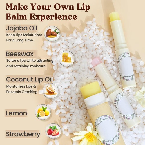 Gdblsm Lip Balm Making Kit- DIY Lip Balm Kit for Women, Make Your Own Moisturizing Lip Balms Craft Kits with Coconut Oil, Beeswax, Jojoba oil, Lip Gloss Set Lip Care Christmas Gift for Girls & Women