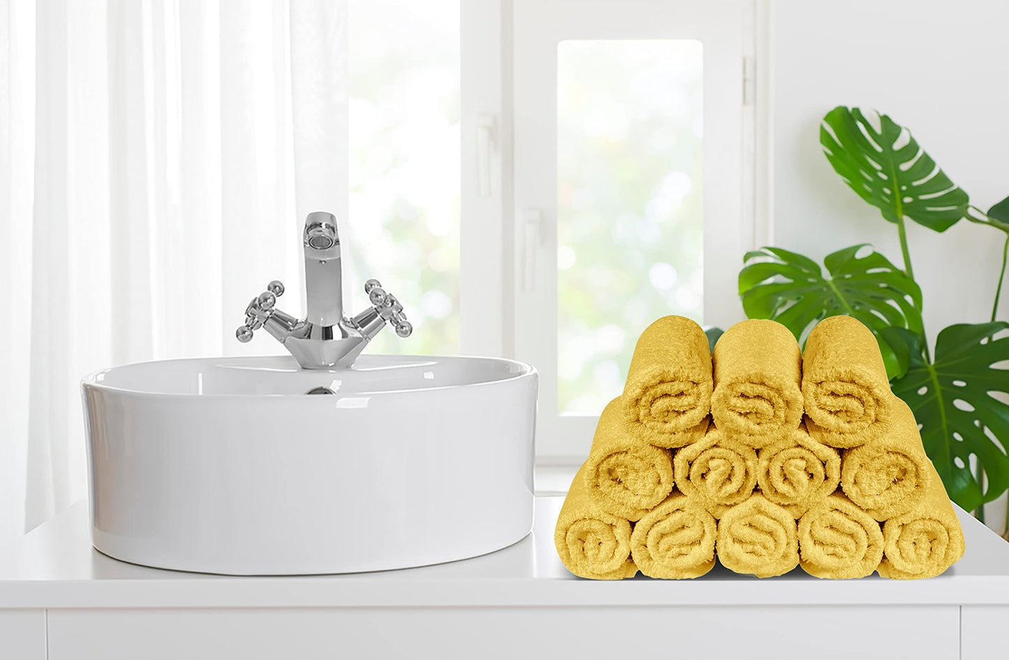 Softolle 100% Cotton Ring Spun Wash Cloths – Bulk Pack of Washcloths – 12x12 Inches – Wash Cloth for Face, Highly Absorbent, Soft and Face Towels (Yellow, 24 Pack)