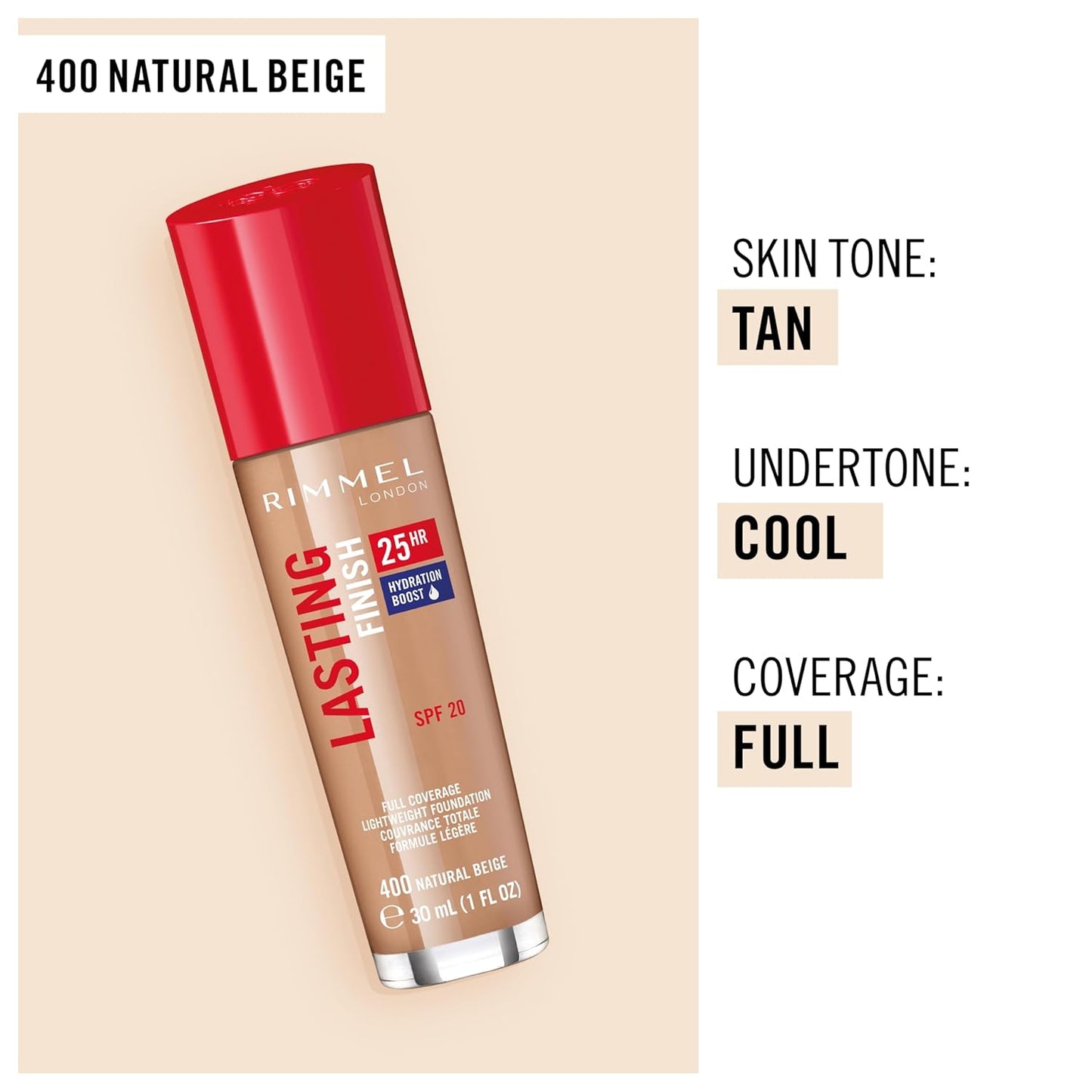 Rimmel London Lasting Finish 25HR - 200 Soft Beige - Foundation, 25-Hour Wear, Full Coverage, Waterproof, 1oz