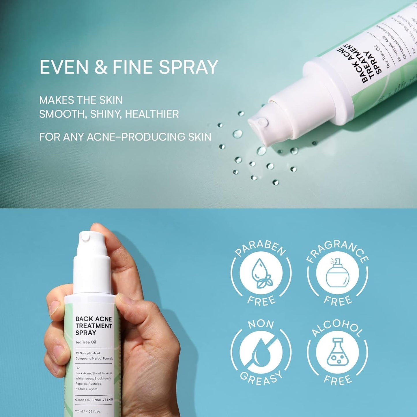 CIZ Back Acne Treatment Spray: Body Acne Treatment with 2% Salicylic Acid and Tea Tree Oil, Herbal Formula Acne Treatment For Teens, Back Acne Solution, 4.05 Ounce