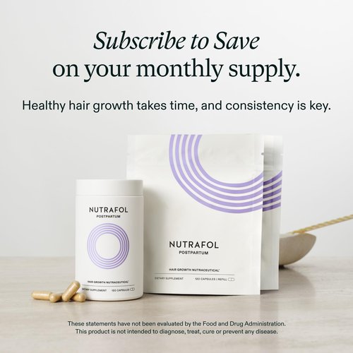 Nutrafol Postpartum Hair Growth Supplements, Clinically Tested for Visibly Thicker Hair and Less Shedding, Breastfeeding-friendly - 1 Month Supply