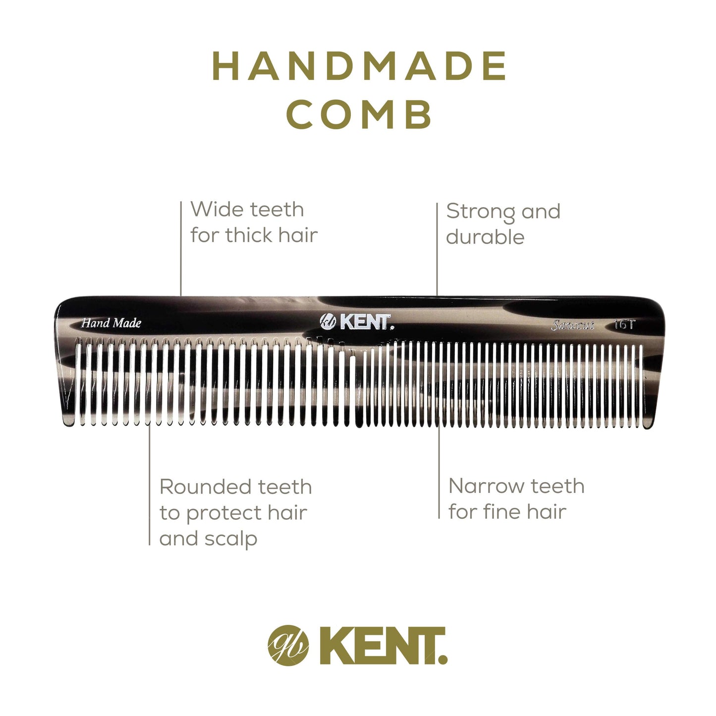 Kent 16TG Fine Tooth Comb and Wide Tooth Comb for Hair, Kent Beard Comb and Mustache Comb for Hair Styling, Travel Comb Grooming for Men and Women