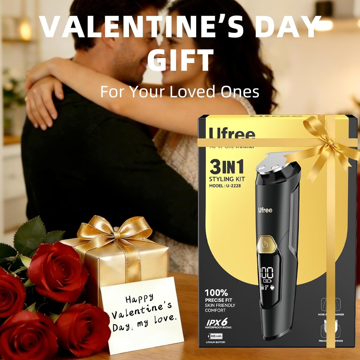 Ufree 3-in-1 Beard Trimmer - IPX6 Waterproof Electric Razor & Hair Clippers | Perfect Gift for Men