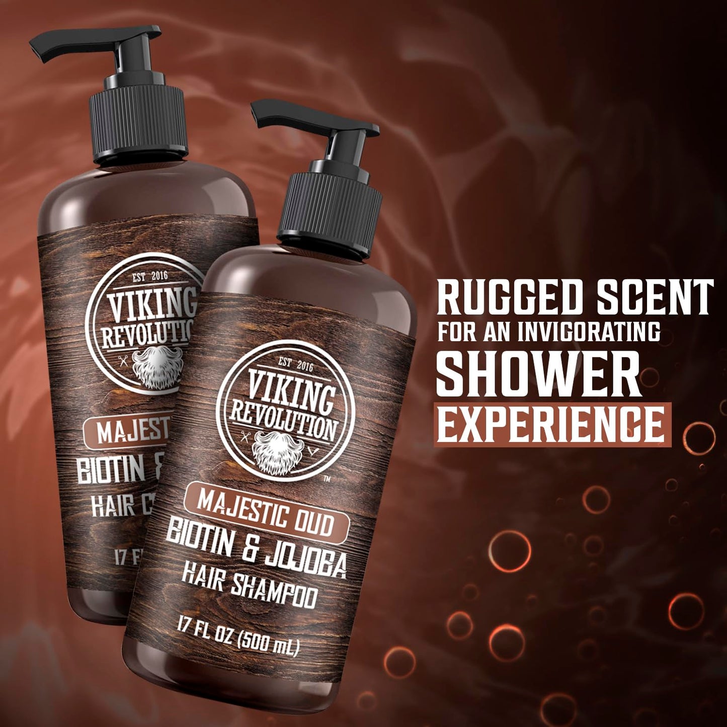 Viking Revolution Majestic Oud Men's Shampoo & Conditioner Set - Biotin & Jojoba Oil for Thinning Hair (17 oz)