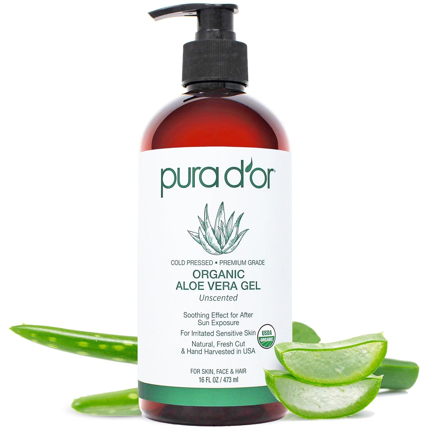PURA D'OR ORGANIC Aloe Vera Gel Lavender (16 Oz X 3) All Natural - ZERO Artificial Preservatives - Deeply Hydrating & Moisturizing - Sunburn, Bug Bites, Rashes, Small Cuts, Eczema Relief - Skin & Hair