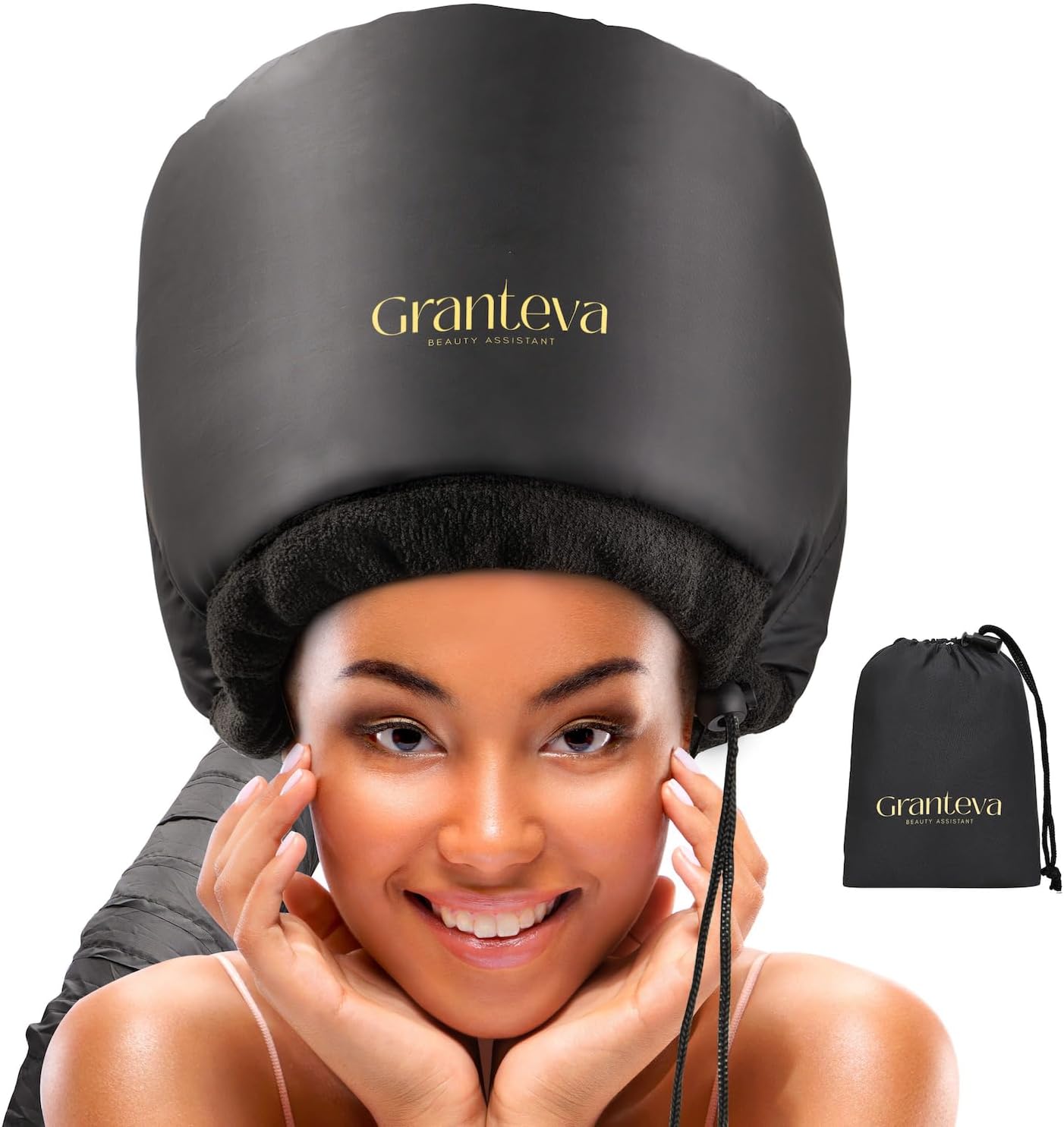 Bonnet Hair Dryer w/A Headband Integrated That Reduces Heat Around Ears & Neck - Diffuser Cap for Hair Dryer Curly Hair, Speeds Up Drying Time, Deep Conditioning at Home - Large (Purple)