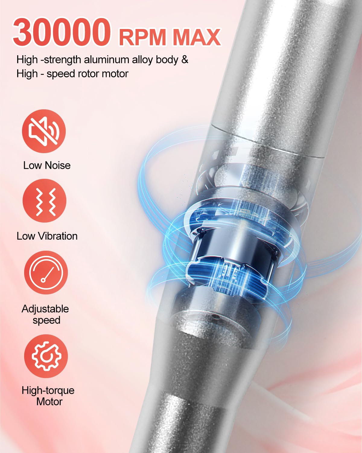 MEKK Cordless Nail Drill Pro: 30000 RPM Rechargeable Electric Nail File, Lightweight & Quiet for Acrylic, Gel Nails, Manicures & Pedicures – Professional & Home Use