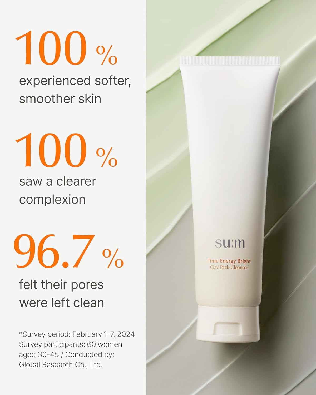 SU:M One Minute Clay Mask - 2-in-1 Pore Cleanser & Hydrating Facial Mask | Exfoliate & Smooth Skin, 5.07 fl oz