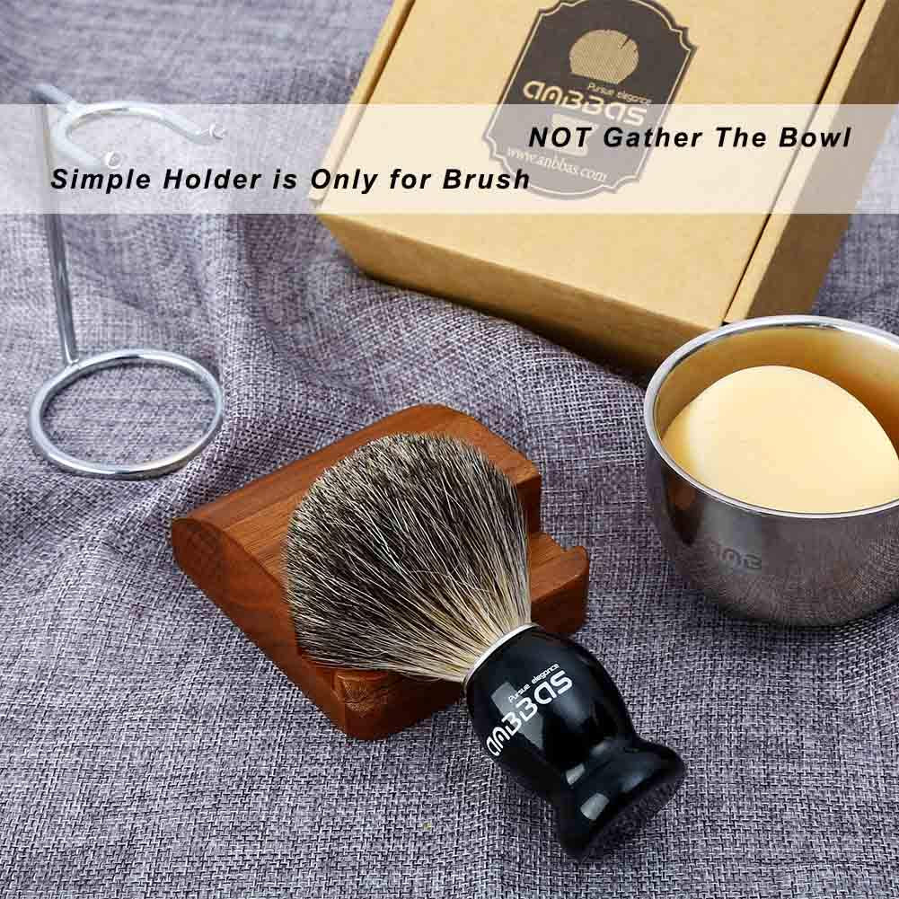 Shaving Set, 4in1 Anbbas Men Fine Badger Bristle Shave Brush Black Wood Handle,Stainless Steel Shaving Stand and Soap Cup with Shaving Soap Bar Natural Organic for Perfect Wet Shaving